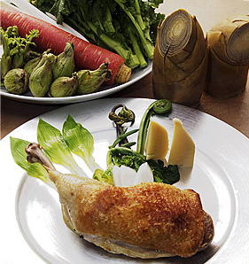 徳島県産阿波尾鶏もも肉のコンフィ　季節の野菜添え　サラダ油