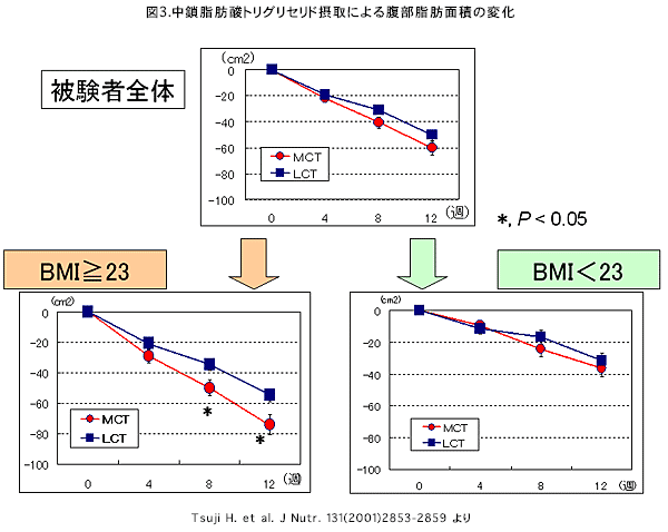 図3.中鎖脂肪酸トリグリセリド摂取による腹部脂肪面積の変化